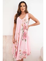 Dámské bavlněné oversize šaty s výstřihem do V a květinovým potiskem světle růžová