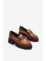 Dámské kožené polobotky Loafersy s ozdobou zlatou Lyndani