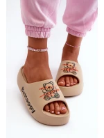 Lehké Dámské Sandály Na Hrubé Podrážce S Plyšovým Medvídkem Tmavě Béžové Serefina