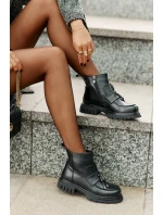 Kožené Kotníkové Boty Na Plochém Podpatku S Dekorací Zateplené Černé Asperra