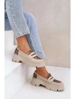 Dámské kožené mokasíny na platformě a plochém podpatku Zazoo – světle béžové s panterkovým vzorem