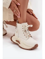 Dámské kožené boty GOE – světle béžové, zateplené, na platformě