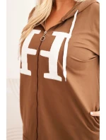 Dámská mikina Plus Size bavlněná s kapucí a velkým písmenem H camelová