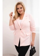 Dámská viskózová bunda Plus Size s dlouhým rukávem a límcem cukrově růžová