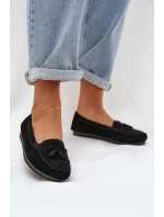 Dámské Ploché Klasické Semišové Mokasíny S.Barski LR51-548 Černé