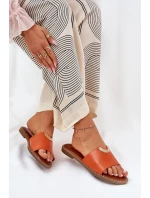 Dámské Pantofle Eko Kožené S Ozdobnými Detaily Oranžové Mevith