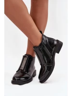 Lakované zateplené dámské kotníkové boty na nízkém podpatku S.Barski HY52-506 Černé