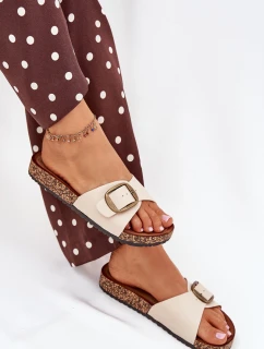 Dámské pantofle na korkové platformě s přezkou – béžové Vianara