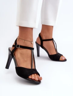 Dámské sandály na podpatku s ozdobenými pásky Sergio Leone SK924 černé