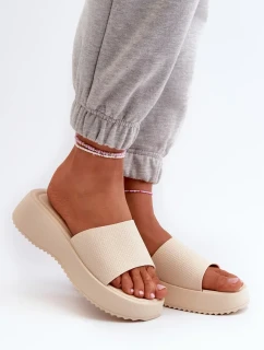 Dámské pantofle na platformě a klínku světle béžové vimarily