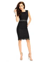 Krajkové dámské šaty bez rukávů středně dlouhé černé - Černá / XL - MAYAADI Krajkové dámské šaty bez rukávů středně dlouhé černé - Černá / XL - MAYAADI