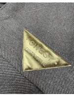 Hnědý pruhovaný dlouhý dámský kabát s páskem S'West (B8542-14)