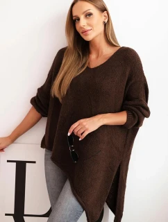 Svetr dámský vlněný asymetrický Plus Size s výstřihem do V hnědý