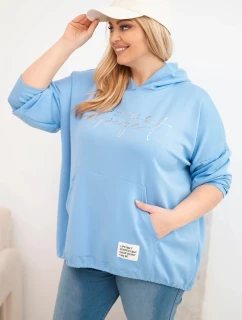 Dámská mikina Plus Size s kapucí a potiskem modrá