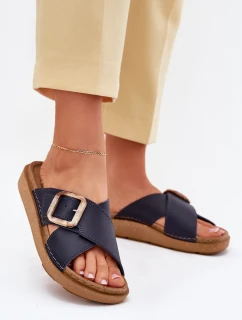 Dámské Kožené Klapky S Přezkou Inblu Tmavě Modré ED0003IU