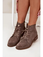 Semišové Boty Na Plochém Podpatku Tmavě Béžové Zazoo Semišové Boty Na Plochém Podpatku Tmavě Béžové Zazoo