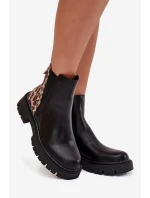 Zateplené dámské boty s zlatým detailem leopardí vzor černé Calista Zateplené dámské boty s zlatým detailem leopardí vzor černé Calista