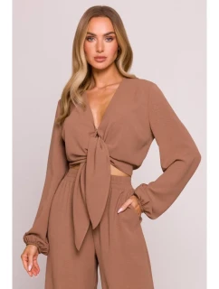 M861 Krátký top s vázáním - čokoládový