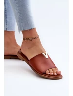 Dámské pantofle z eko kůže na plochém podpatku, hnědá Maliha