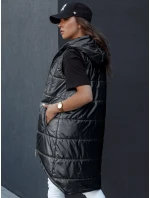 Dámská prošívaná vesta s kapucí dlouhá MERIS černá FashionStreet TY4443