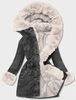 Černo/ecru dámská džínová bunda s kožešinovou podšívkou (B8068-1046) Černo/ecru dámská džínová bunda s kožešinovou podšívkou (B8068-1046)