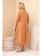 Dámská bavlněná sukýnka Plus Size s volánky a ohrnutým rukávem camelová Dámská bavlněná sukýnka Plus Size s volánky a ohrnutým rukávem camelová