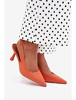 Dámské sandály na podpatku z imitace semiše oranžové Saria Dámské sandály na podpatku z imitace semiše oranžové Saria