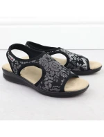 Dámské elastické květinové sandály s vysokým sedem černé Unisoft 7196