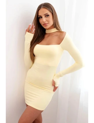 Dámské šaty s dlouhým rukávem a průstřihem na ramenou žlutý Dámské šaty s dlouhým rukávem a průstřihem na ramenou žlutý