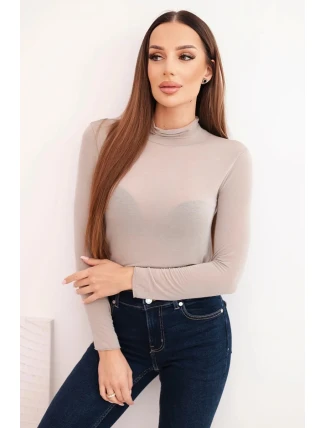 Dámská svetr z kašmíru s rolákem a dlouhým rukávem tmavě béžová