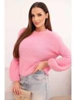 Svetr dámský z baby alpaky s bufí rukávy jasně růžový Svetr dámský z baby alpaky s bufí rukávy jasně růžový