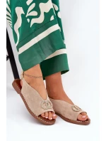 Dámské Sandály S Dekorací Na Plochém Podpatku Eko Semišové Béžové Ralisses