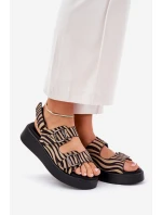 Dámské Sandály Na Platformě A Klínu S Přezkami Zebra Béžovo-Černé Genorre