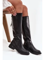 Zateplené dámské kozačky z pravé kůže na nízkém podpatku Vinceza 66822 Černé