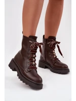 Oteplené dámské boty s ozdobným šněrováním čokoládové Elindra