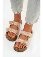 Dámské pantofle se zlatými sponkami a knoflíky Jasnobeżowe Tervina