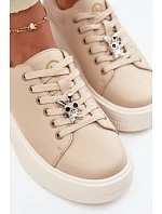 Kožené dámské tenisky na platformě s přezkou Vinceza 39973 Béžové