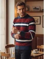 Pánský pruhovaný červený svetr FashionStreet WX2264 Pánský pruhovaný červený svetr FashionStreet WX2264