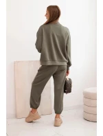 Dámský komplet z viskózy s rozepínací mikinou a kalhotami khaki masełkowy