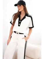 Dámský máslový komplet s polo mikinou a širokými kalhotami černý