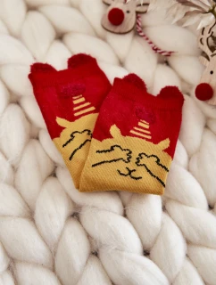 Dětské vánoční ponožky medvěd Cosas červeno-žlutý