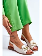 Dámské kožené sandály Lewski Boty 3230 Béžovo-zlatá