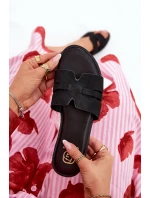 Dámské Pantofle Na Plochém Podpatku S Výřezy Eko Semišové Černé Teterre