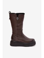 Dámské kožené kozačky s vlnou Zazoo 70121 čokoládové