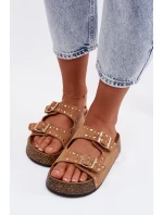 Dámské pantofle se zlatými sponami a cvočky Camel Tervina