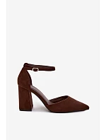 Lodičky na podpatku z imitace semiše v čokoládové barvě Selvra