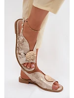 Dámské sandály na nízkém podpatku s ozdobou S.Barski KV61-6035 Zlaté