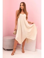 Women's dress with straps flared with an asymmetrical hem béžový