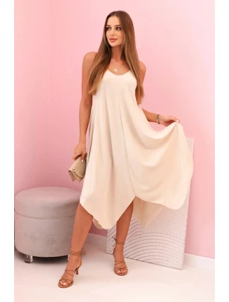Women's dress with straps flared with an asymmetrical hem béžový