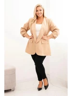 Dámská elegantní plus size sako camelová